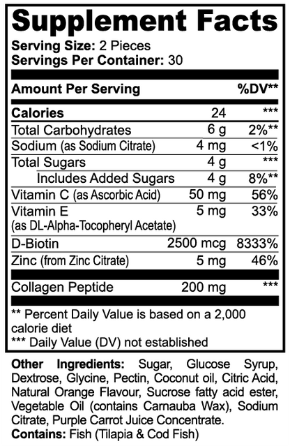 Supplement facts label with detailed nutritional information